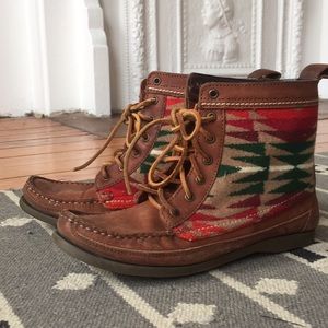 Pendleton fabric leather lace up boots